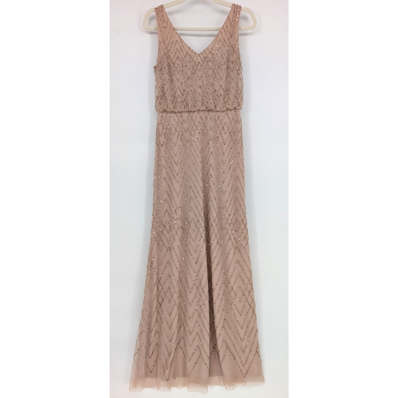 BHLDN Anthropologie Blaise Blush Pink Sheer Chiffon Beaded Maxi Dress Size 2 - Picture 9 of 16